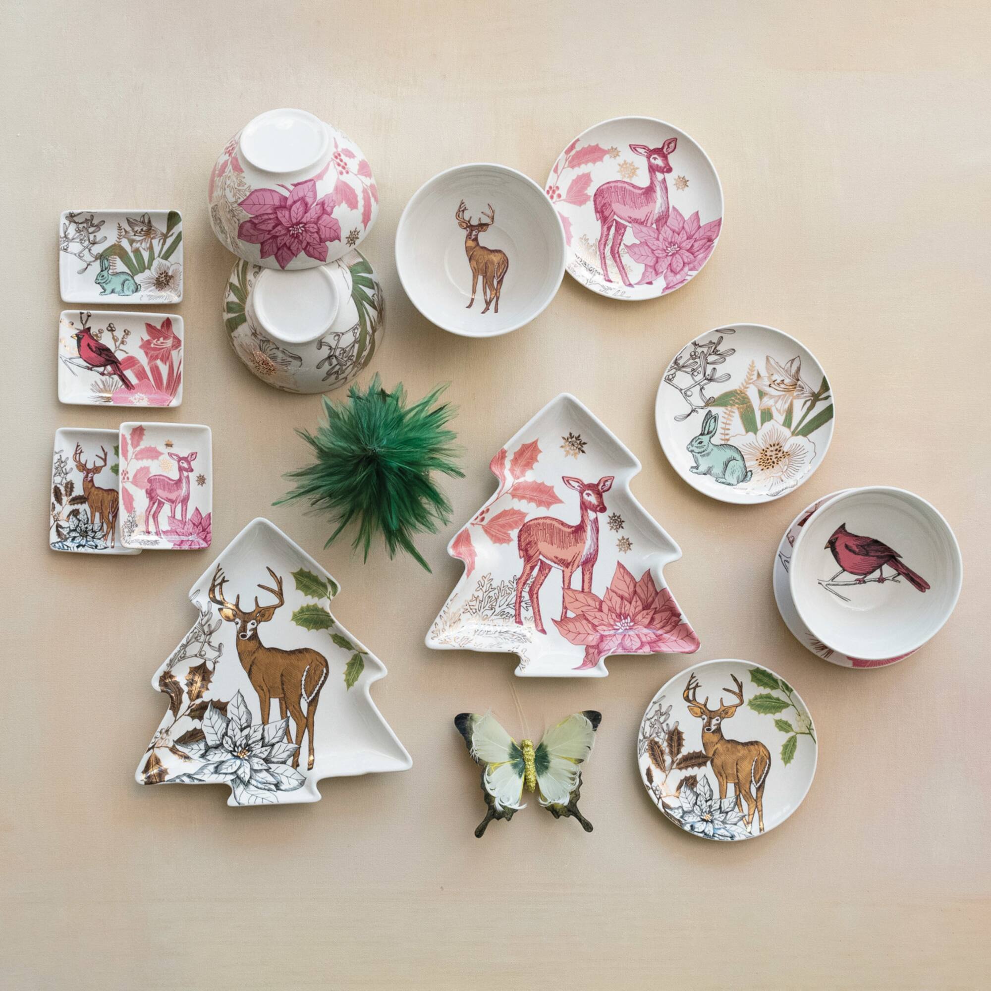 Hello Honey® 9" Tree Shaped Deer Stoneware Plate Set